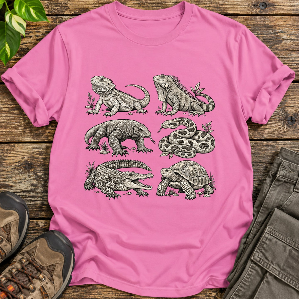 Reptile Species Lineup Graphic T-Shirt - Azalea