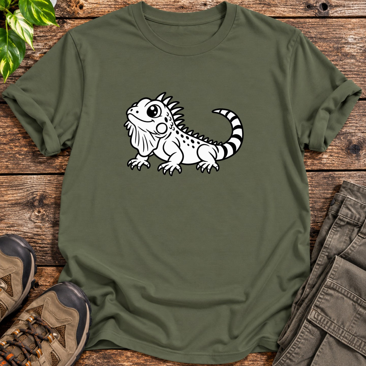 Cute Iguana T-Shirt - Military Green
