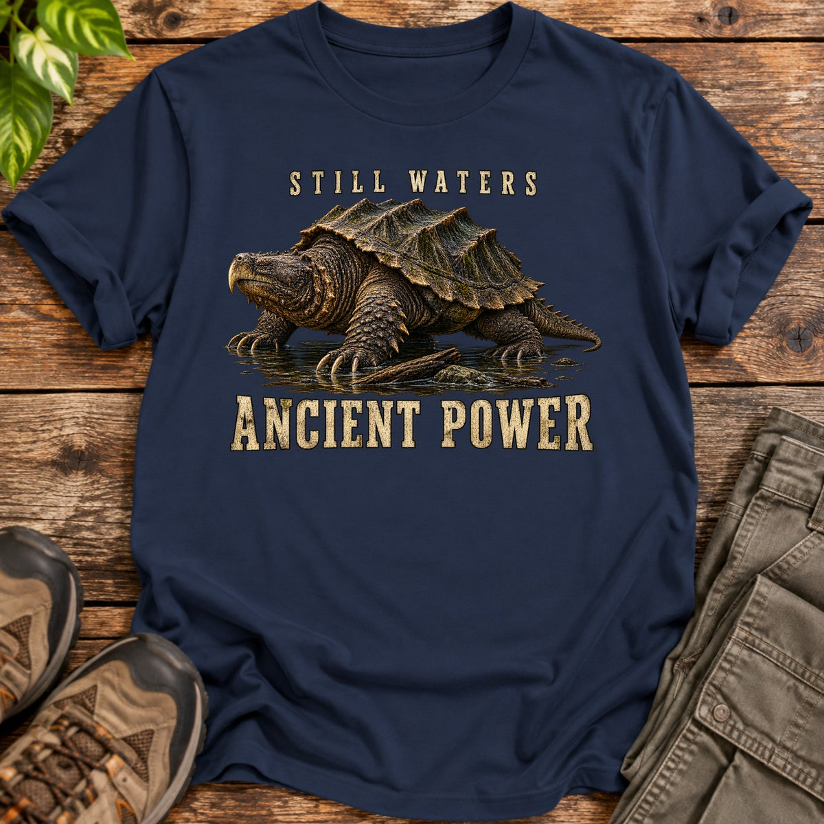 Ancient Power Snapping Turtle T-Shirt - Navy Blue