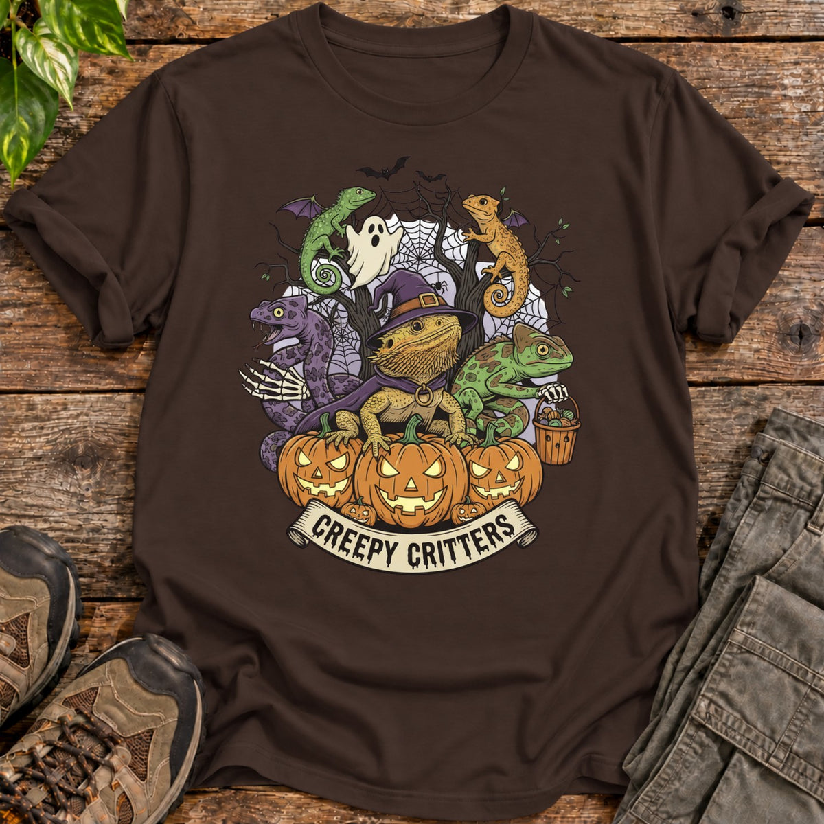 Creepy Critters Reptile Halloween T-Shirt - Dark Chocolate