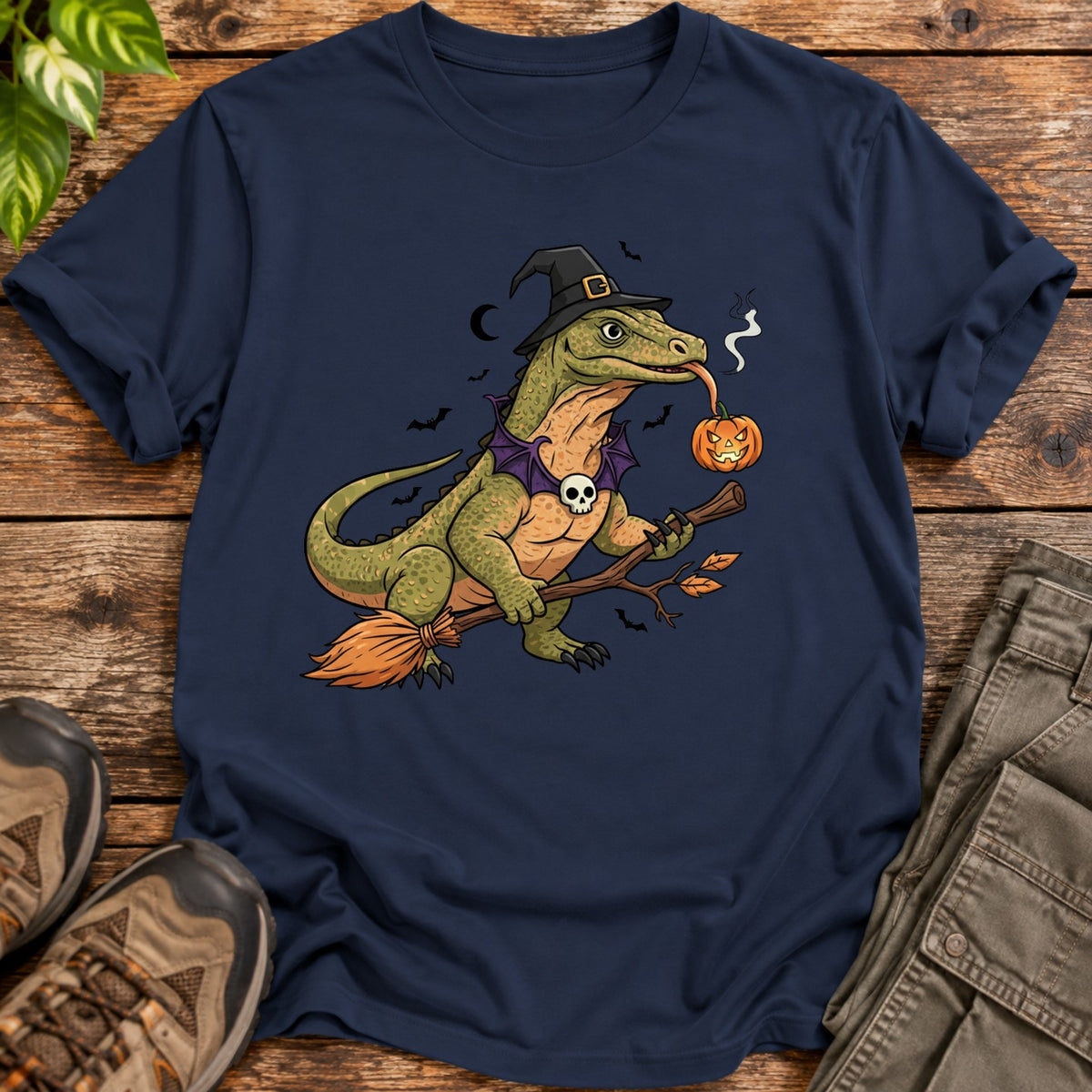 Komodo Dragon Witch Halloween T-Shirt - Navy