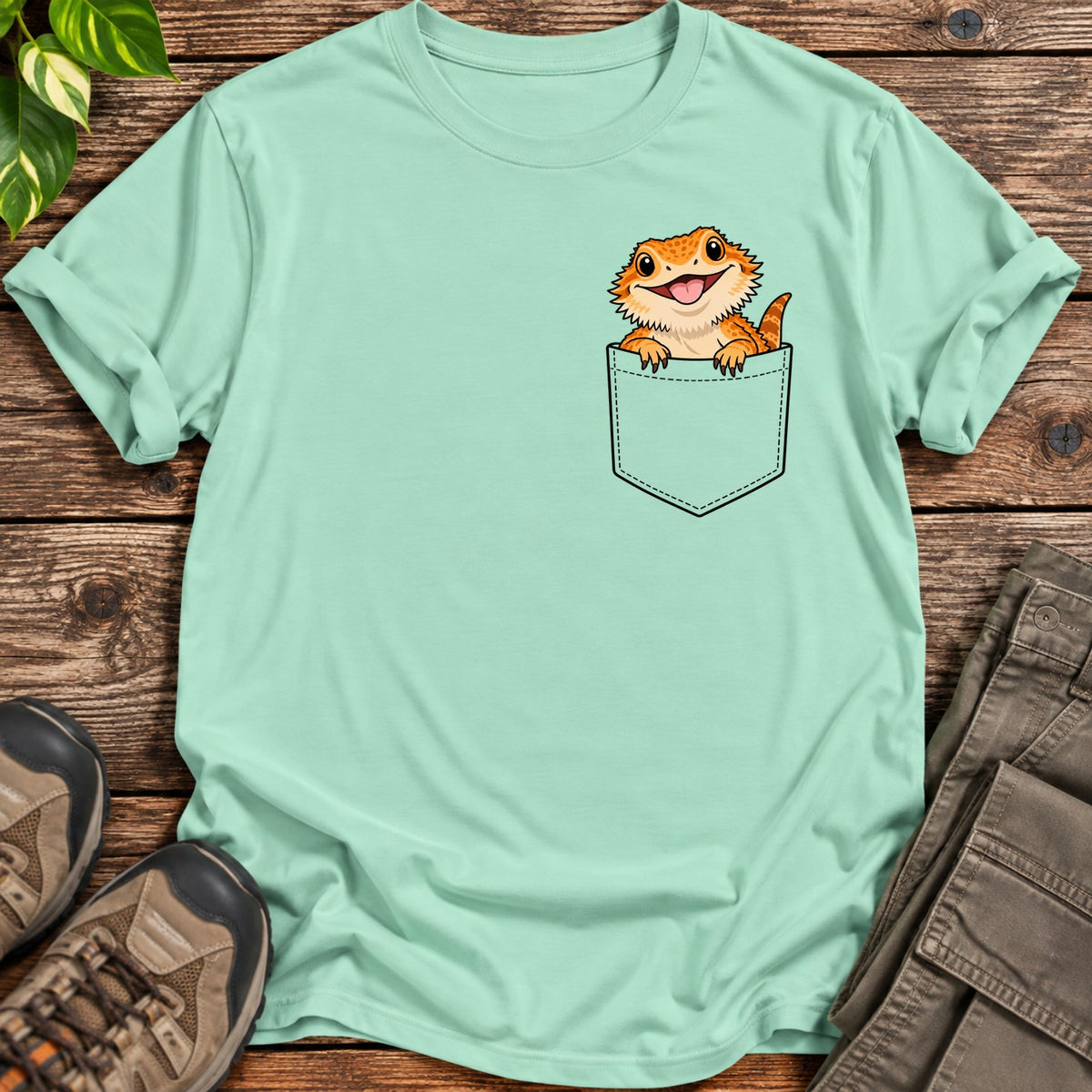 Bearded Dragon Pocket T-Shirt - Mint Green