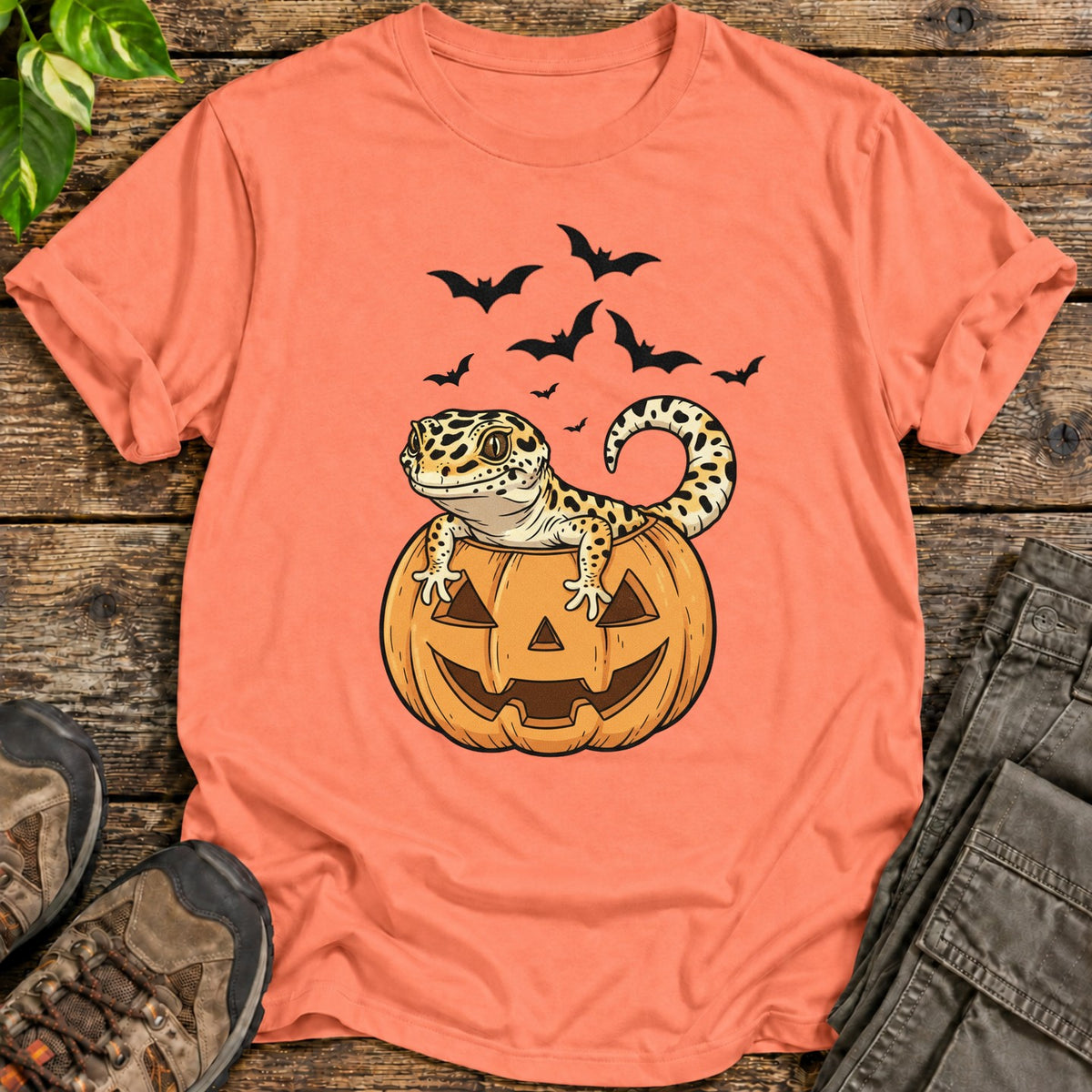 Halloween Leopard Gecko Pumpkin T-Shirt - Heather Orange