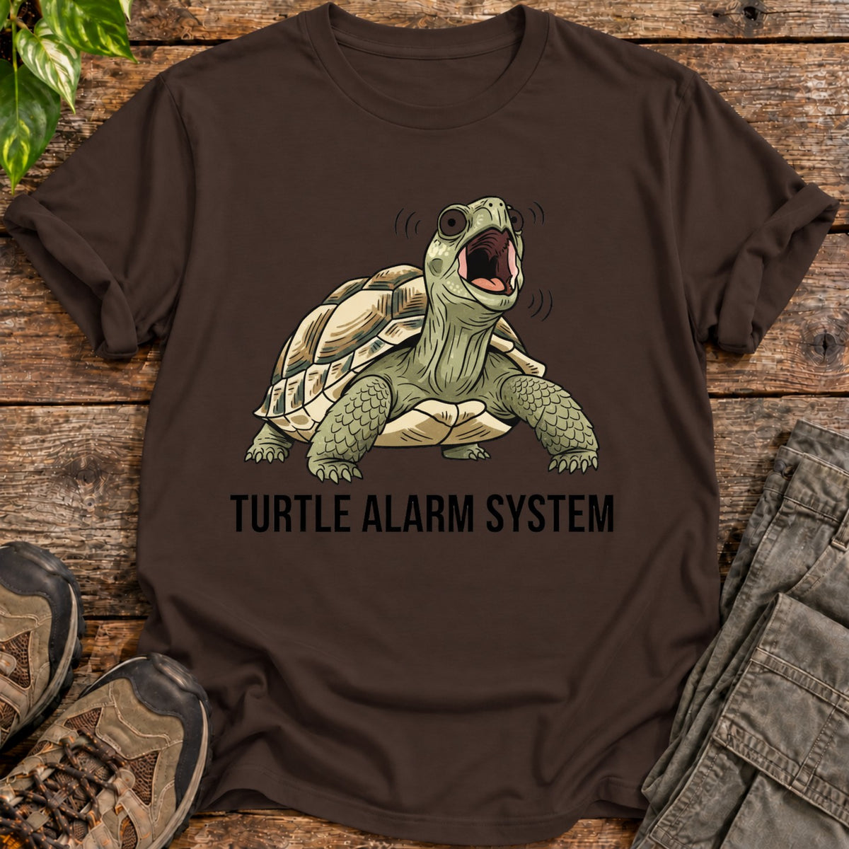Turtle Alarm System T-Shirt - Dark Chocolate