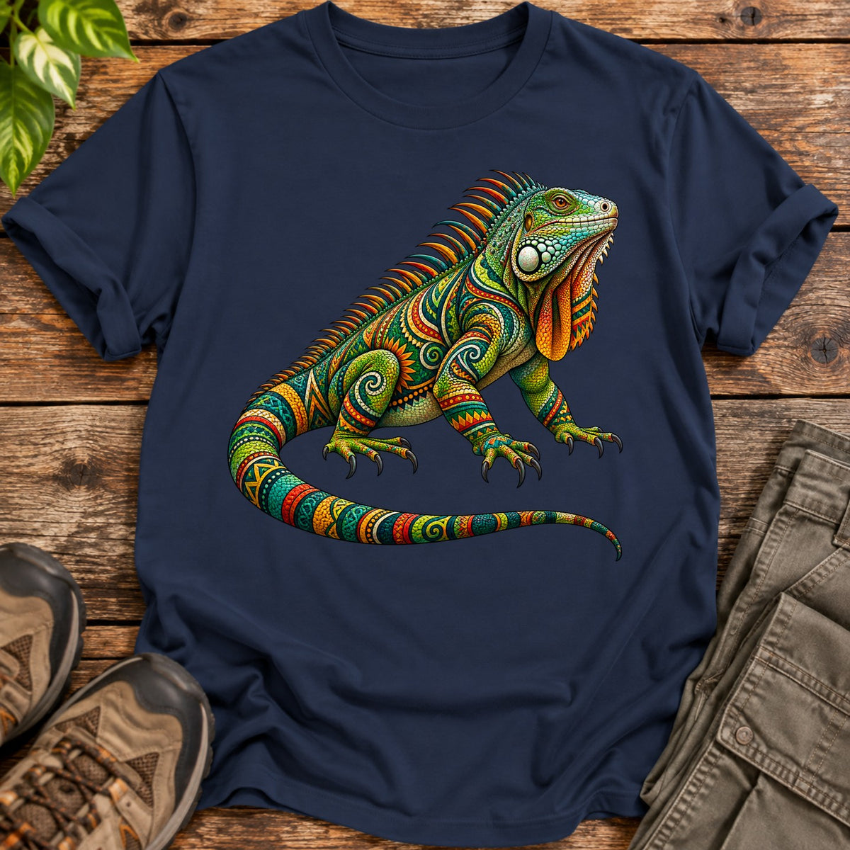 Tribal Spirit Iguana T-Shirt - Navy Blue