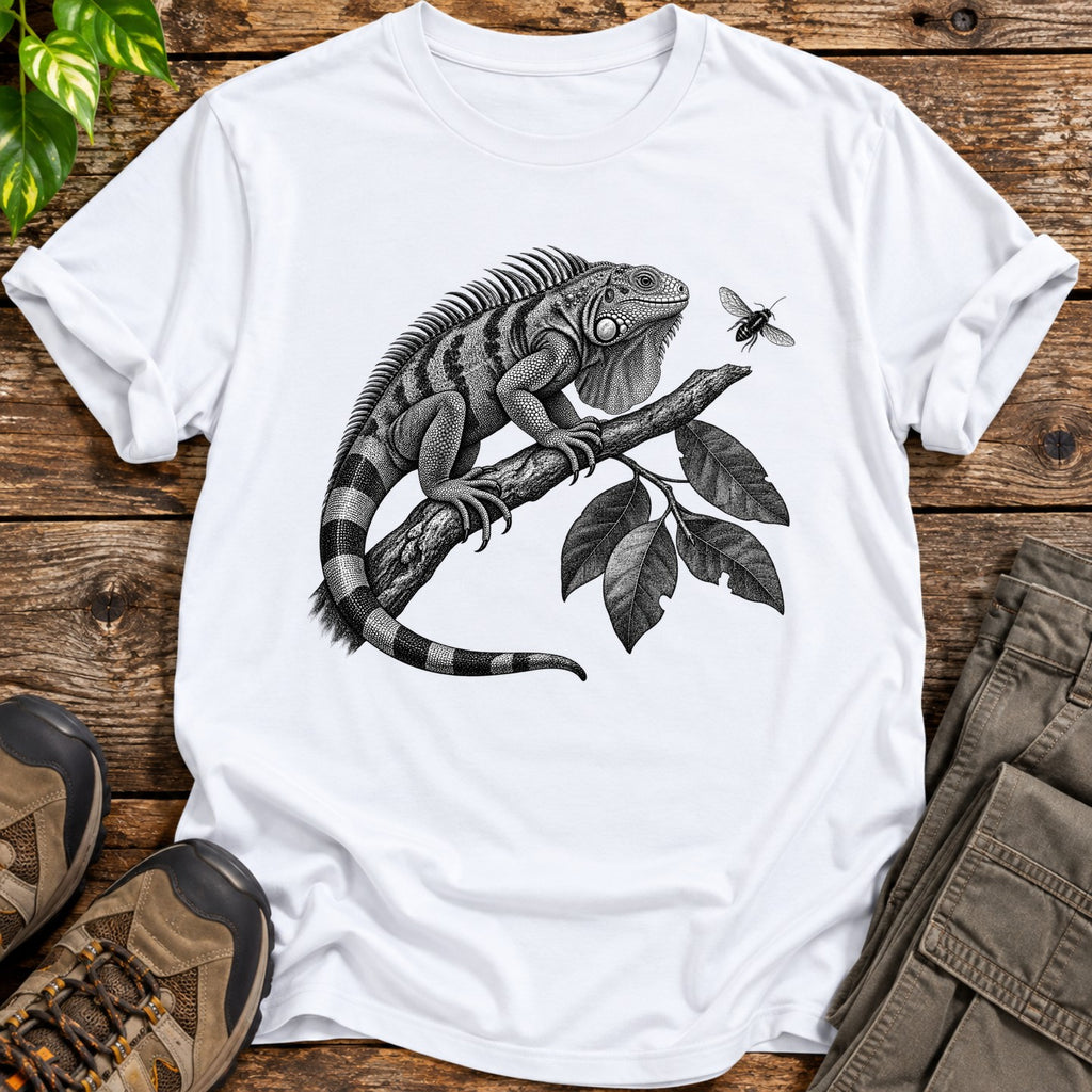Vintage Engraved Iguana Art T-Shirt - White