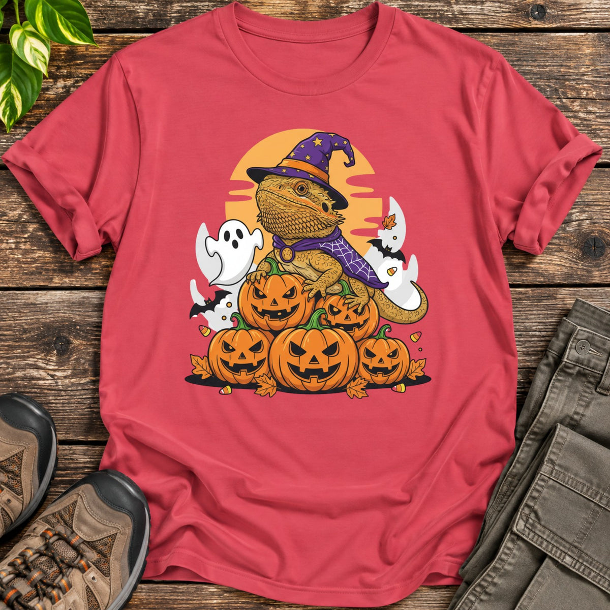 Jack O' Lantern Beardie Shirt T-Shirt - Heather Red