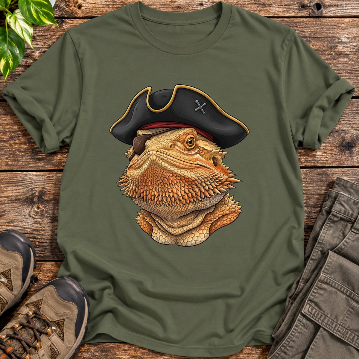 Pirate Bearded Dragon Shirt - Military Green