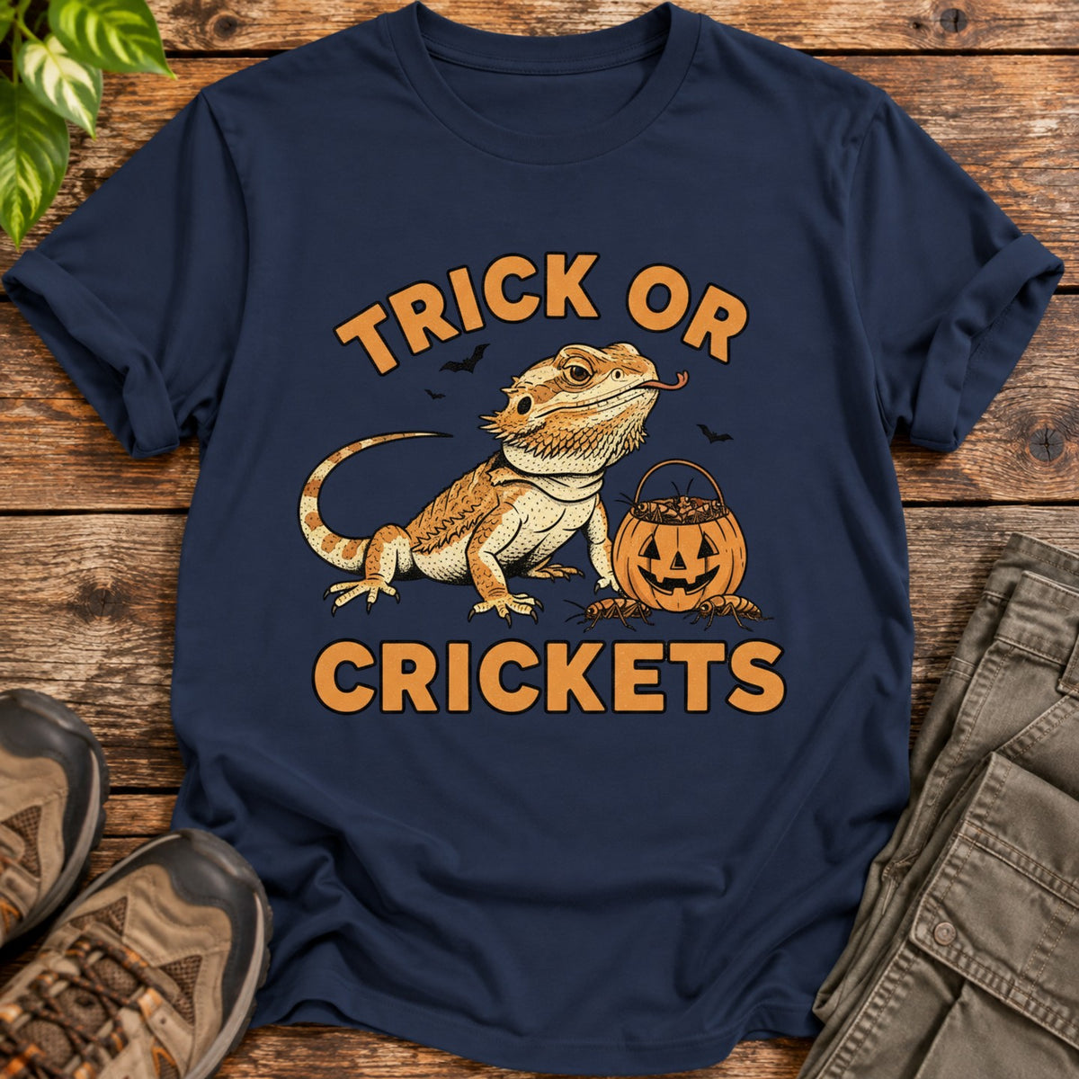 Trick or Crickets Bearded Dragon T-Shirt - Navy