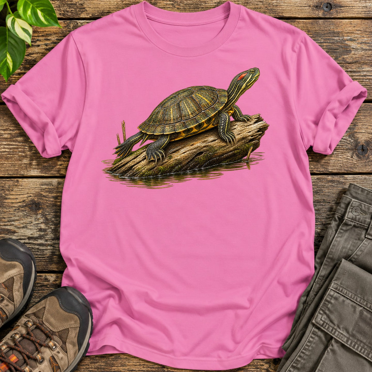 Realism Red Eared Slider Turtle T-Shirt - Pink