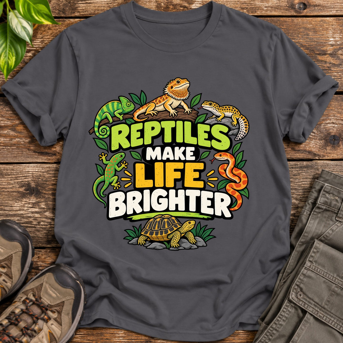 Reptiles Make Life Brighter T-Shirt - Charcoal