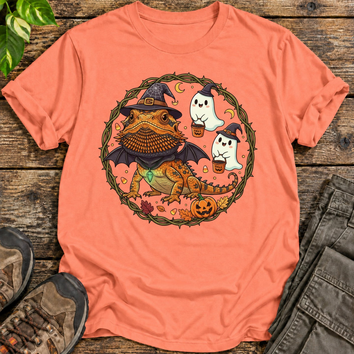 Bearded Dragon Witch Halloween T-Shirt - Heather Orange