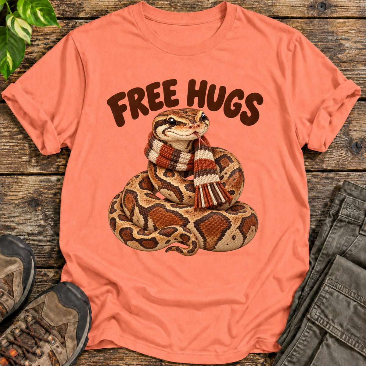 Free Hugs Scarf Wearing Python Shirt - Heather Orange
