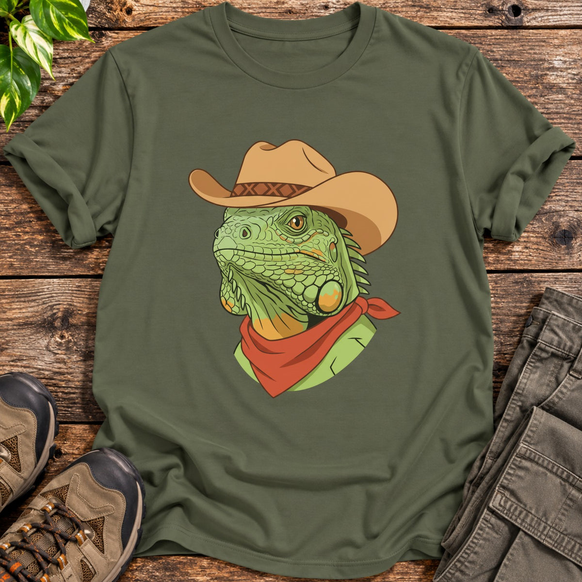 Cowboy Iguana Shirt - Military Green