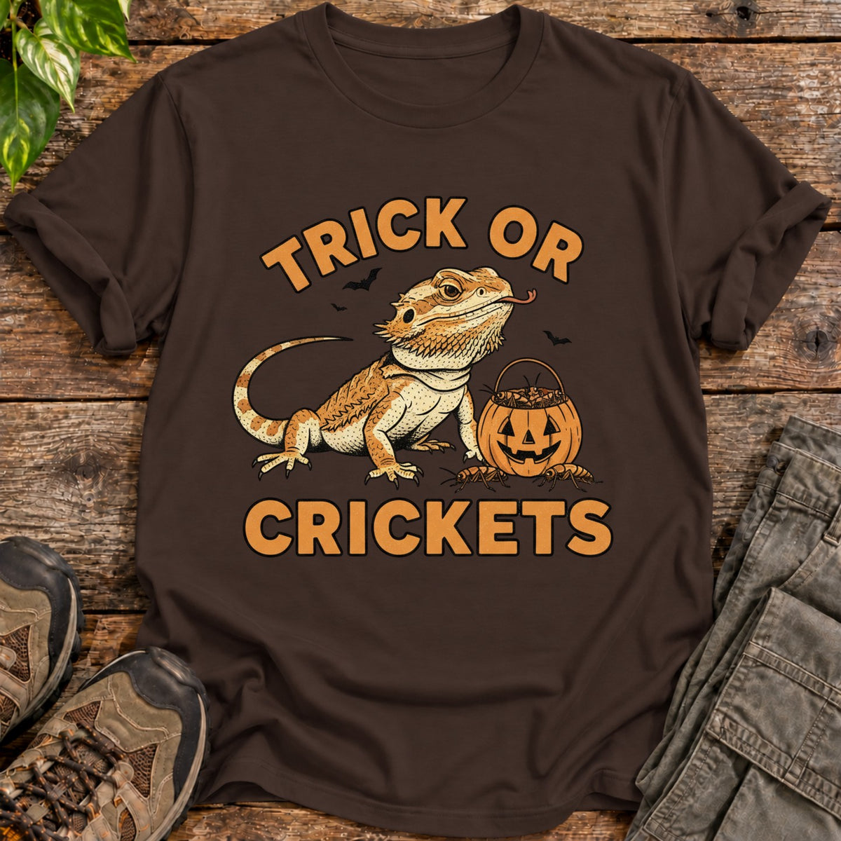 Trick or Crickets Bearded Dragon T-Shirt - Dark Chocolate