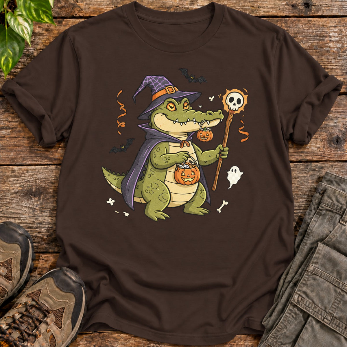 Halloween Witch Alligator T-Shirt - Dark Chocolate
