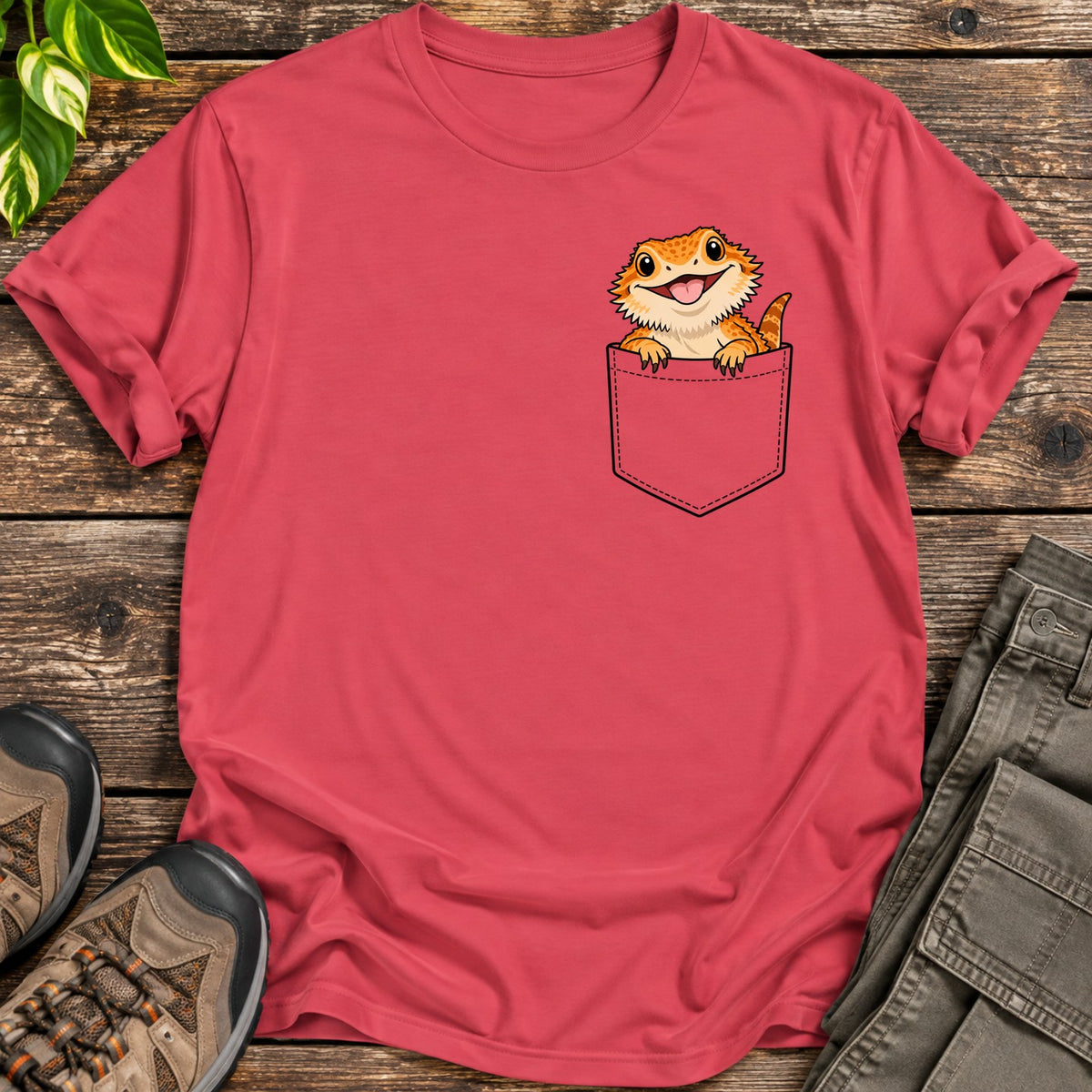 Bearded Dragon Pocket T-Shirt - Heather Red