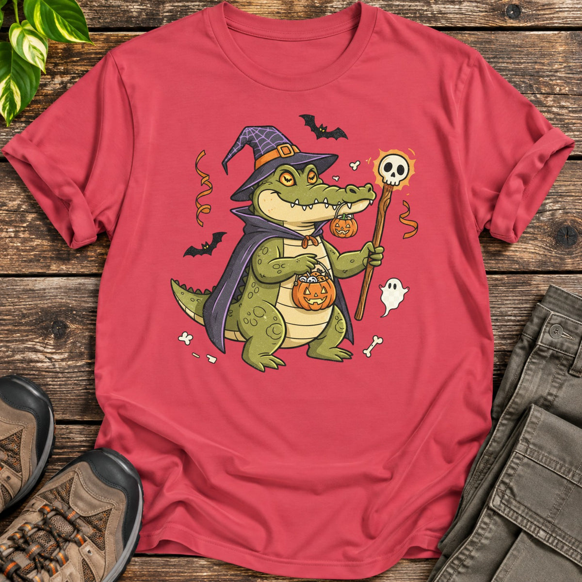Halloween Witch Alligator T-Shirt - Heather Red
