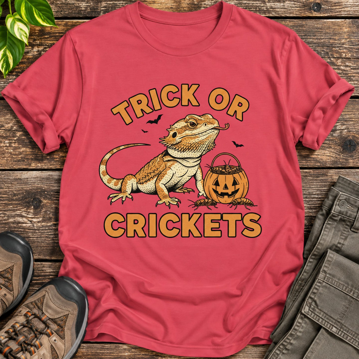 Trick or Crickets Bearded Dragon T-Shirt - Heather Red