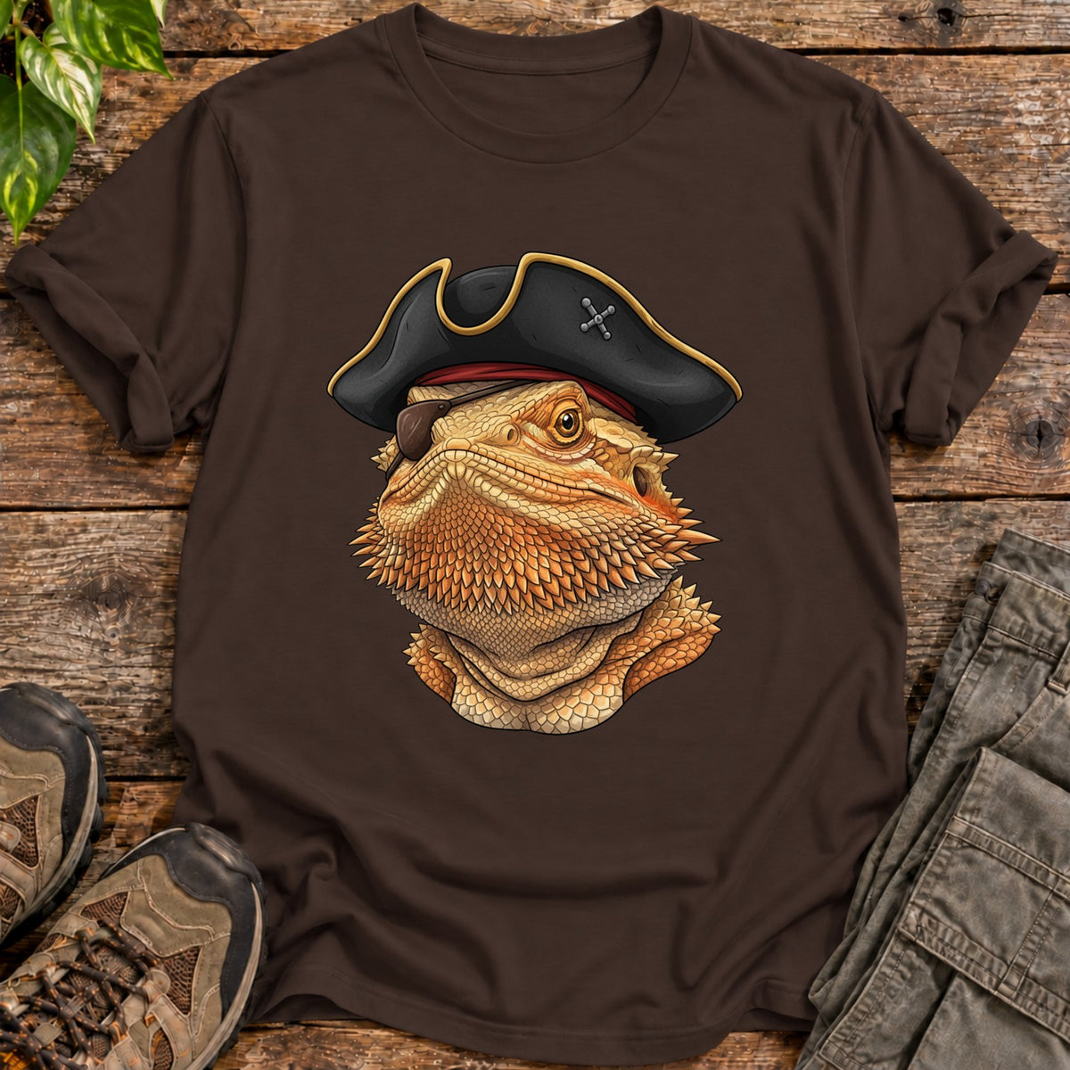 Pirate Bearded Dragon Shirt - Dark Chocolate