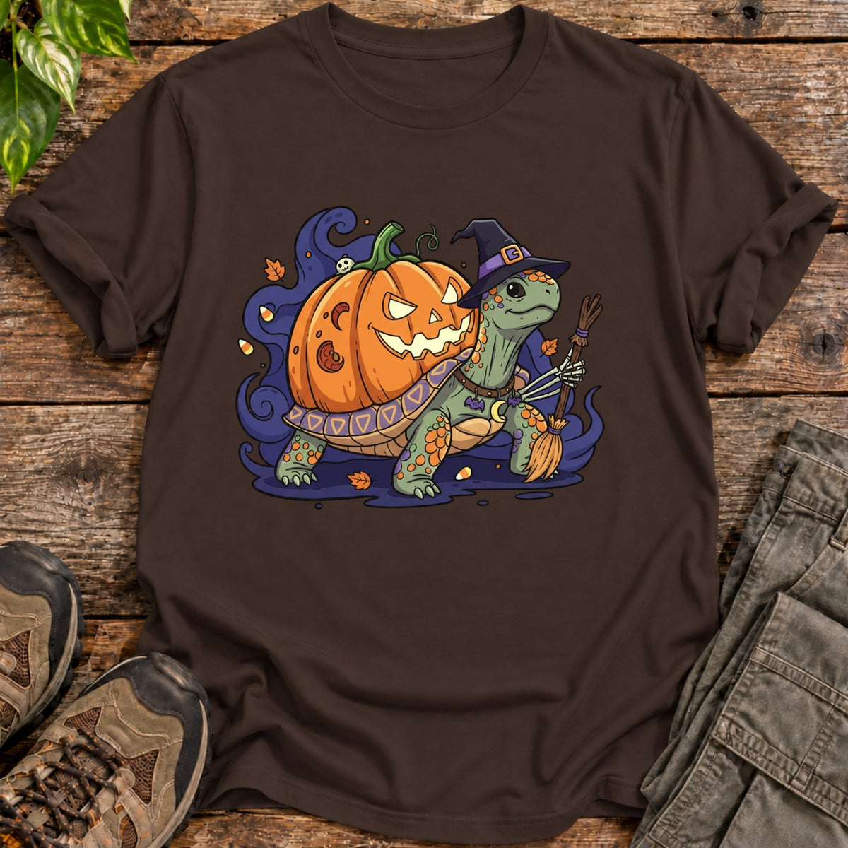 Jack O’ Lantern Halloween Tortoise T-Shirt - Dark Chocolate